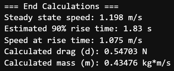 Python code snippet for drag and mass calculation