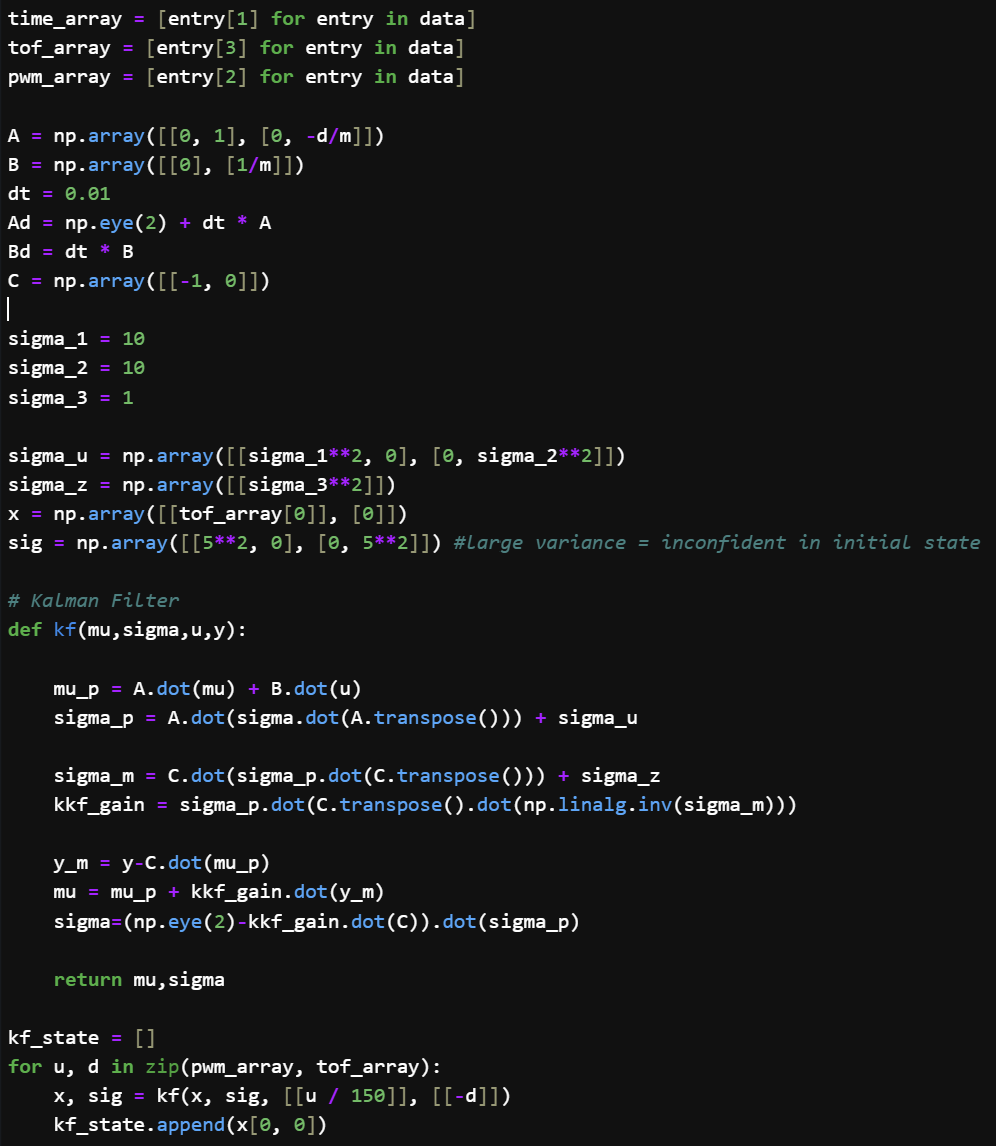 Python code snippet for drag and mass calculation